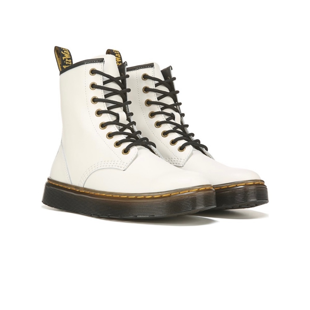 Dr. Martens Zavala Women’s White Smooth Leather Combat Boots Size 7 NWT